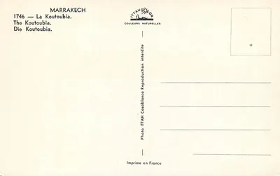 Koutoubia w Marrakechu — wydawca ITTAHOLOR, nr 1746 — Rewers