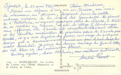 Marrakech — Ogród Kasyna w kierunku Hotelu Mamounia i łańcucha Atlasu — Cap — Rewers