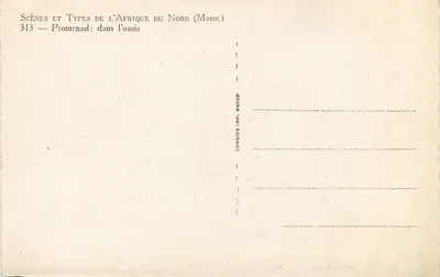 Passeio na oásis — Cenas e Tipos da África do Norte (Marrocos) — Combier Imp. Macon — Verso