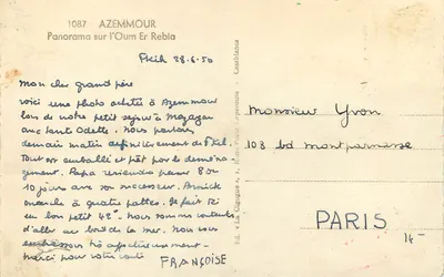 Azemmour — Panorama sobre o Oum Er Rebia — Éd. La Gigue, Casablanca, n° 1087 — Verso