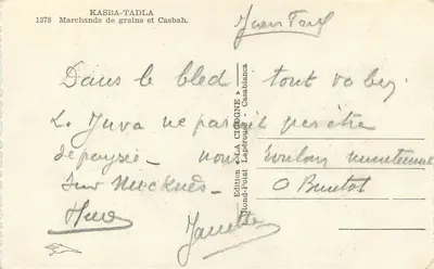 Kasba-Tadla — Mercadores de grãos e Casbah — Edição La Cigogne, n°1378 — Verso