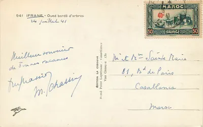 Ifrane - Rio bordado de árvores — Edição La Cigogne, n°130 — Verso