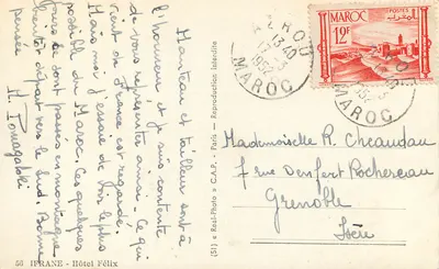 Hotel Félix — Ifrane — editor C.A.P. n°56 — Verso