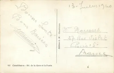 Casablanca - Bulwar Gare i Poczta — Wydanie L.M. Casablanca n°142 — Rewers