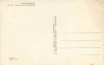 Marrakech — Tombeaux Saadiens — Wydawnictwo La Cigogne - Casablanca — Rewers