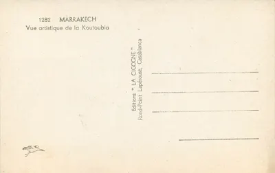 Koutoubia — Marrakech — Wydawnictwo La Cicogne, Casablanca — Rewers