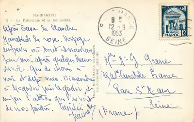 Marrakech — A Palmeraie e a Koutoubia — Photo Berthand — Verso