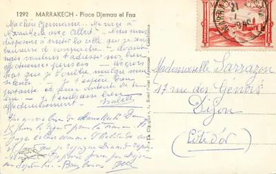 Marrakech — Plac Djemaa el Fna — wydawca Rond Point La Perouse, nr 1292 — Rewers