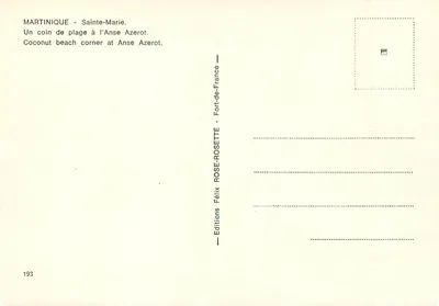 Martinique - Sainte-Marie — Kąt plaży w Anse Azerot — Wydawnictwo Félix Rose-Rosette, nr 193 — Rewers