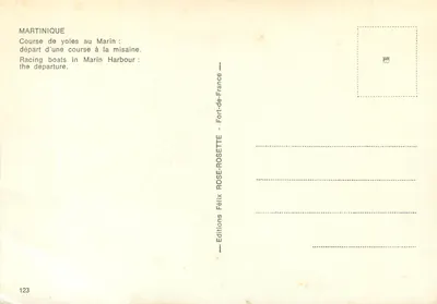 Course de yoles au Marin — départ d'une course à la misaine — Éditions Félix ROSE-ROSETTE, n°123 — Rewers