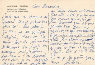 Falésias sobre o Atlântico — Martinique — Macouba — Edições Félix Rose-Sette, n°181 — Verso