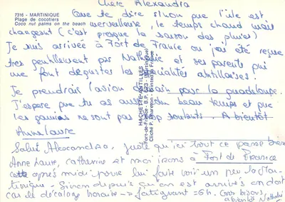 Praia de cocoteros — Martinica — Hachette & Cie, série 7316 — Verso