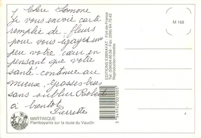 Flamboyants na estrada do Vauclin — Martinique — Edições Exbrayat, n° M 168 — Verso