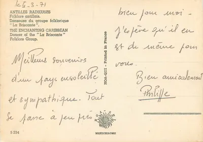 Mulher em traje folclórico — Antilhas — editor HOA-QUI, n° 5294 — Verso