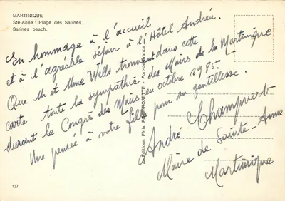 Ste-Anne : Praia das Salinas — Martinique — Éditions ROGE-ROSETTE, n°137 — Verso