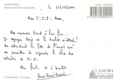 Martinique — Tropikalne kwiaty — Lauma Editions, nr MAR-1-993082 — Rewers