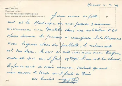 Martinica — Trajes Crioulos (Grupo Folclórico Martiniquês) — Éditions Félix ROSETTE, n°202 — Verso