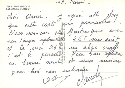 Les Anses d'Arlet — Martinique — editor P. Charetton, n° 7663 — Verso