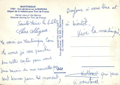 Martinique - Widok z powietrza na Marina - Odpłynięcie łódki do Fort de France - Wydawca IRIS — Rewers
