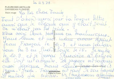 Ricin vermelho — FLORES DAS ANTILHAS — editor HACHETTE-ANTILLES, n° 6297 — Verso