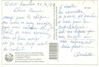 Martinique, Basse-Pointe — Uitgever André Exbrayat, serie M 123 — Achterkant