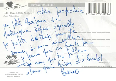 Praia do hotel Méridien — Martinica — Edições Grand Sud, n° M.19 — Verso