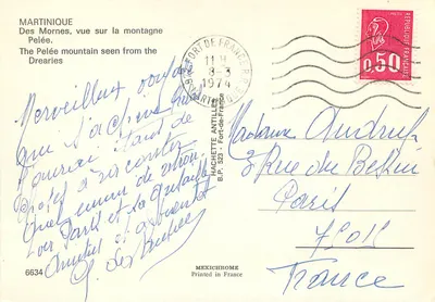 Martinique — Vista da montanha Pelée — Hachette Antilles — Verso