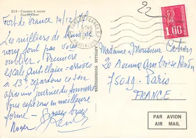 Cannes à sucre — Fort-de-France — Editor Turístico Martinica — Verso