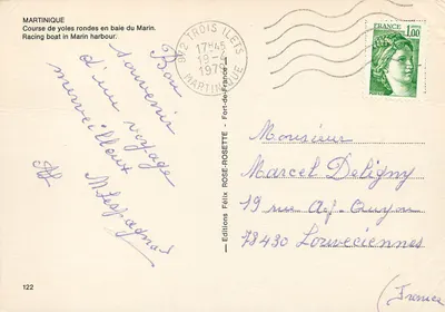 Gara di vele a randa nella baia del Marin — Martinica — Edizioni Félix Rosette, n°122 — Verso