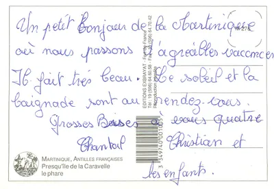Martinika, faro Caravelle — Wydawnictwo Exbrayat, nr M 276 — Rewers