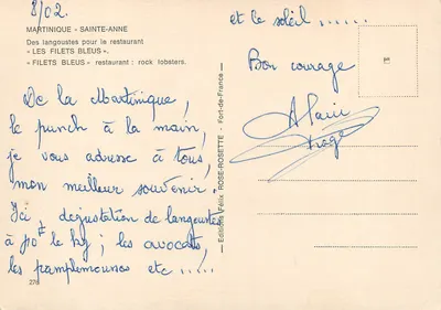 Martinique - Sainte-Anne — Lagostas para o restaurante « Les Filets Bleus » — Éditions Félix Rose-Rosette, n°276 — Verso