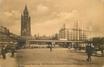 Bilhete postal antigo Liverpool Overhead Railway Metro