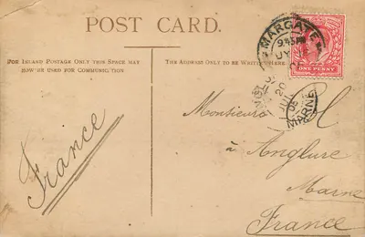 Bilhete postal antigo Colégio Thanet Margate — Verso