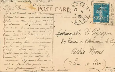 O Santuário da Guerra — East Clevendon — Pub. by C.A. Lovegrove, Marine Parade — Verso