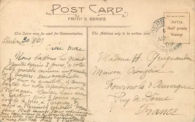 Bilhete postal antigo - Portal do Castelo de Sherborne — Verso