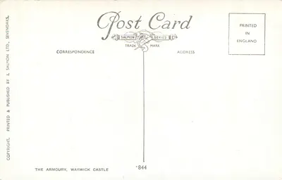 A Armaria — Castelo de Warwick — editor J. Salmon Ltd, série *844 — Verso