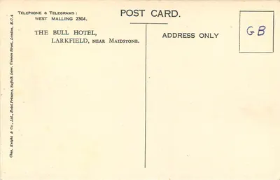 O Bull Hotel, Larkfield — perto de Maidstone — Ohas Knight & Co., Ltd., Londres — Verso