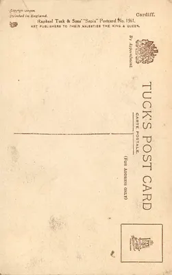 Castelo de Cardiff — Exterior — Raphael Tuck & Sons, Carta de Visita Sepia n° 1561 — Verso