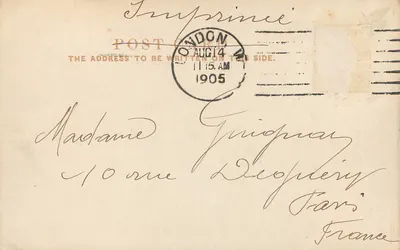 Pałac Buckingham w Londynie — widok z zewnątrz — wydawca nieznany — Rewers