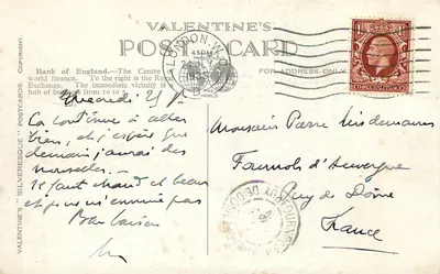 Banco da Inglaterra & Royal Exchange, Londres — Carta de Valentim, n° 216755 — Verso