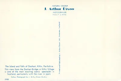 Ilha e Cachoeiras de Dochart — Killin, Perthshire — J. Arthur Dixon Studios, n° 3980 — Verso