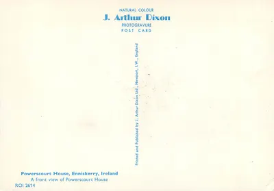 Powerscourt House, Enniskerry, Irlandia — widok frontalny — J. Arthur Dixon, seria ROI 2614 — Rewers