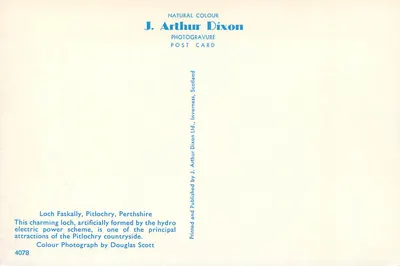 Loch Faskally, Pitlochry — Perthshire, Escócia — J. Arthur Dixon, n° 4078 — Verso
