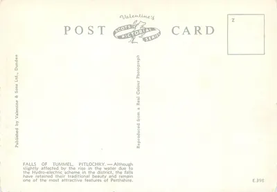 Falls of Tummel, Pitlochry — Scot's Pictorial Series — Valentine's — Verso