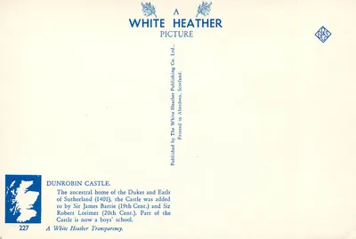 Dunrobin Castle — Wydawca White Heather Publishing Co. Ltd., n° 227 — Rewers
