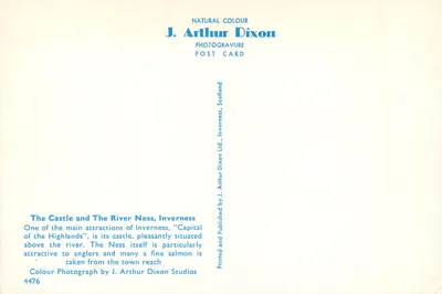 Zamek i rzeka Ness, Inverness — Stolica Highlands — J. Arthur Dixon, n°4476 — Rewers