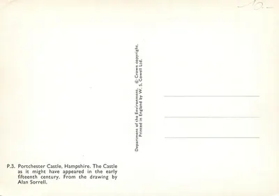 Castelo de Portchester, Hampshire — reconstituição do século XV — Department of the Environment, Crown Copyright Ltd. — Verso