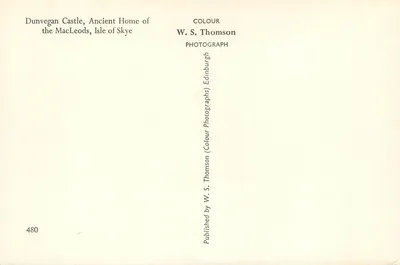 Castelo de Dunvegan — Velha morada dos MacLeods, Ilha de Skye — W. S. Thomson (n° 480) — Verso