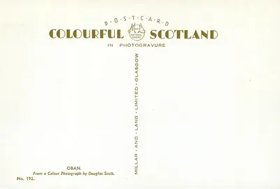 Oban — vista do porto e do castelo — Millar and Lang Ltd, série nacional de cores, n°192 — Verso