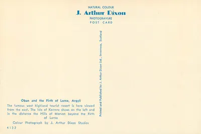 Oban e o Firth of Lorne — vista panorâmica — J. Arthur Dixon, n°4132 — Verso